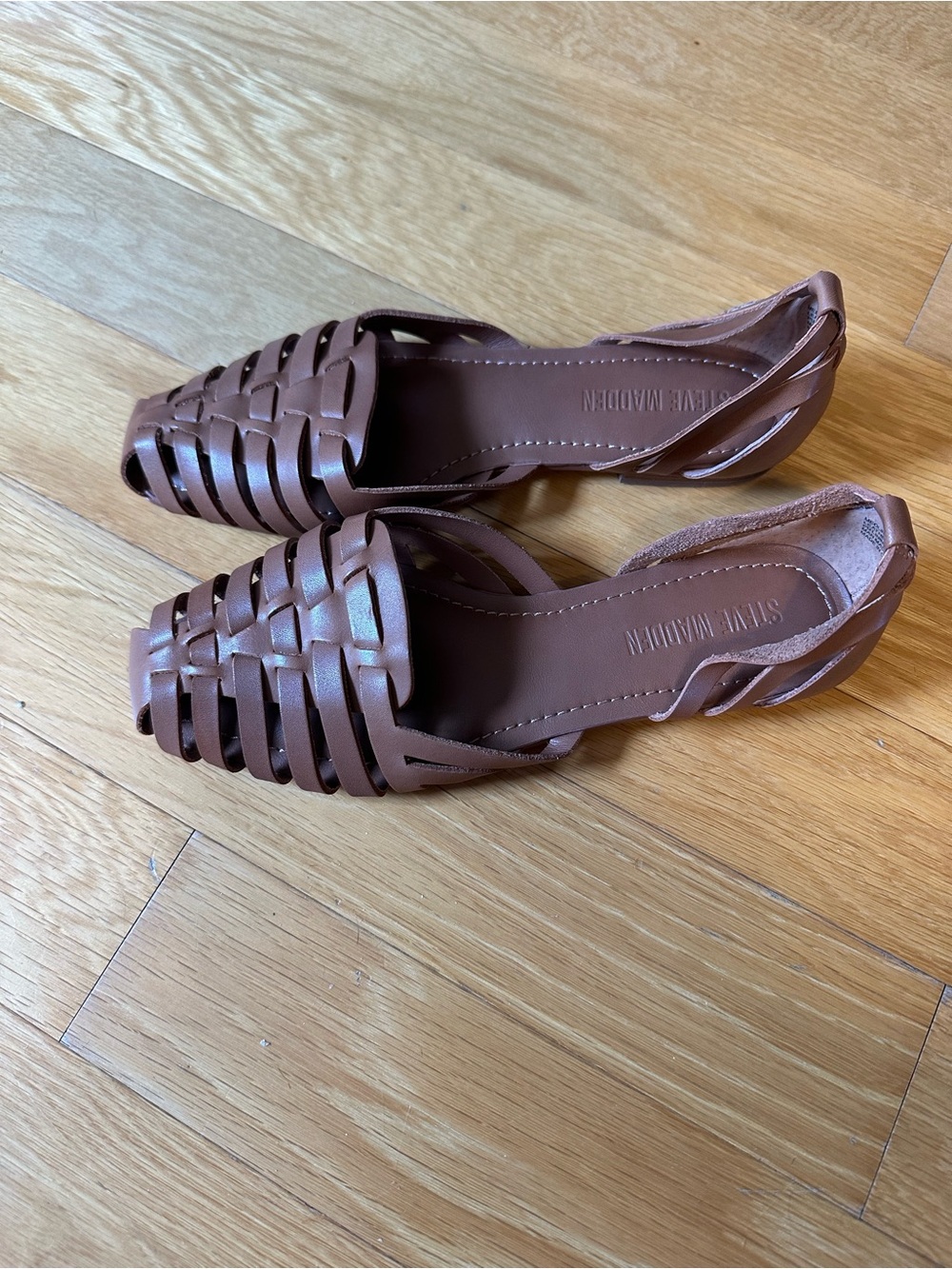 Faux tan leather woven leather flats